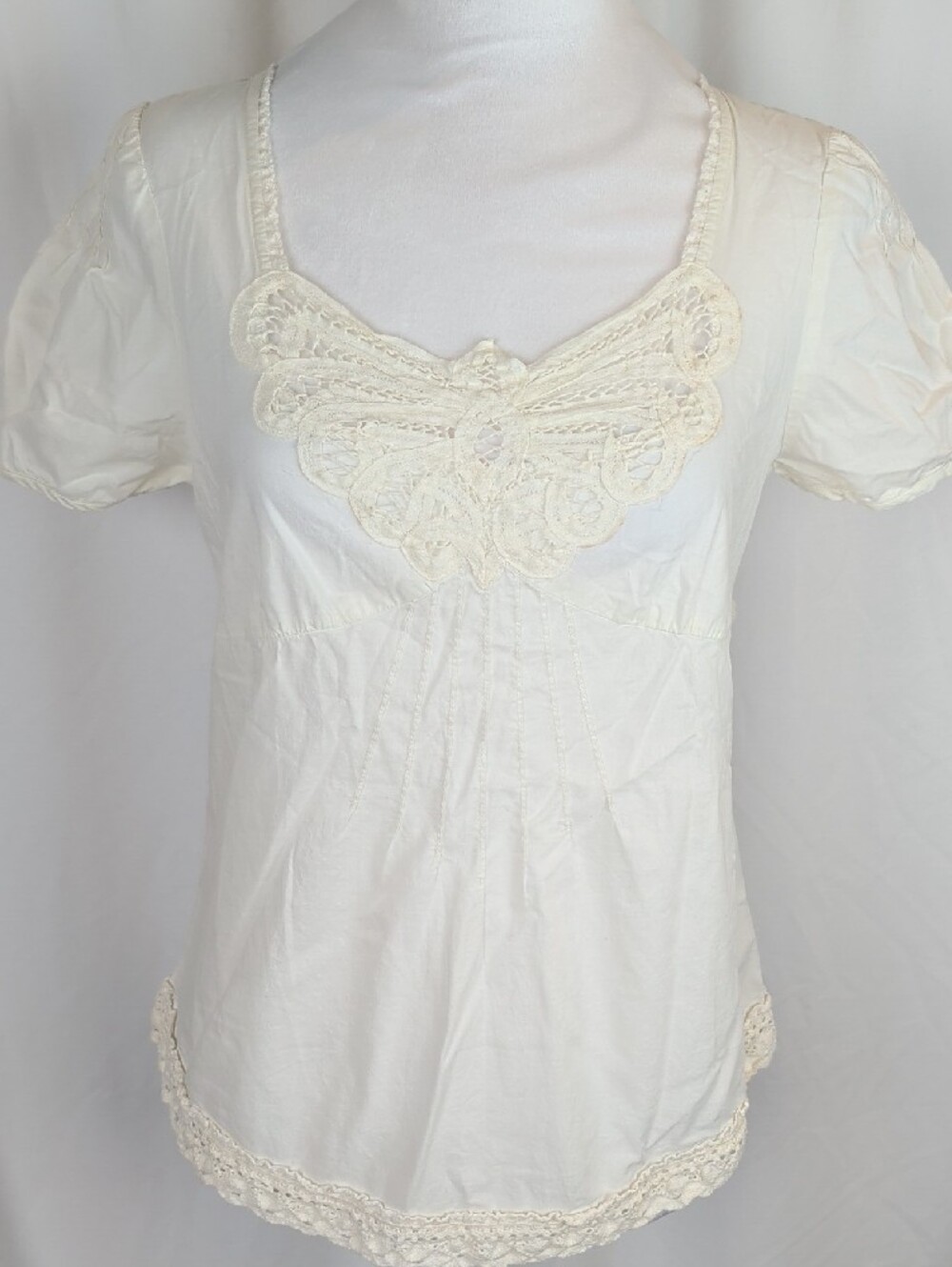 NEW Veeko Cream 100% Cotton Lace Detail Blouse S